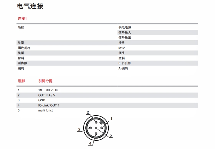 ODS9L2.8/LAK-650-M12 傳感器的電氣連接圖