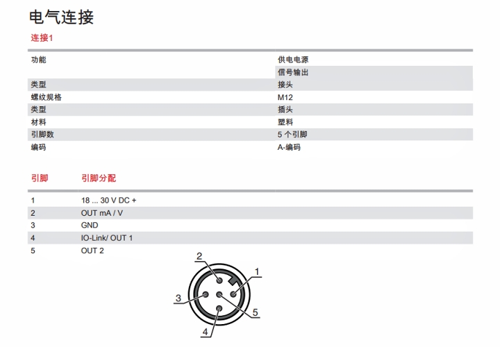 ODS9L2.8/LA6-100-M12 傳感器的電氣連接圖